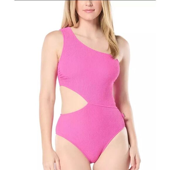 Michael Kors Women's One-Shoulder Side-Cutout Swimsuit Pink Size 8 new - Picture 1 of 5